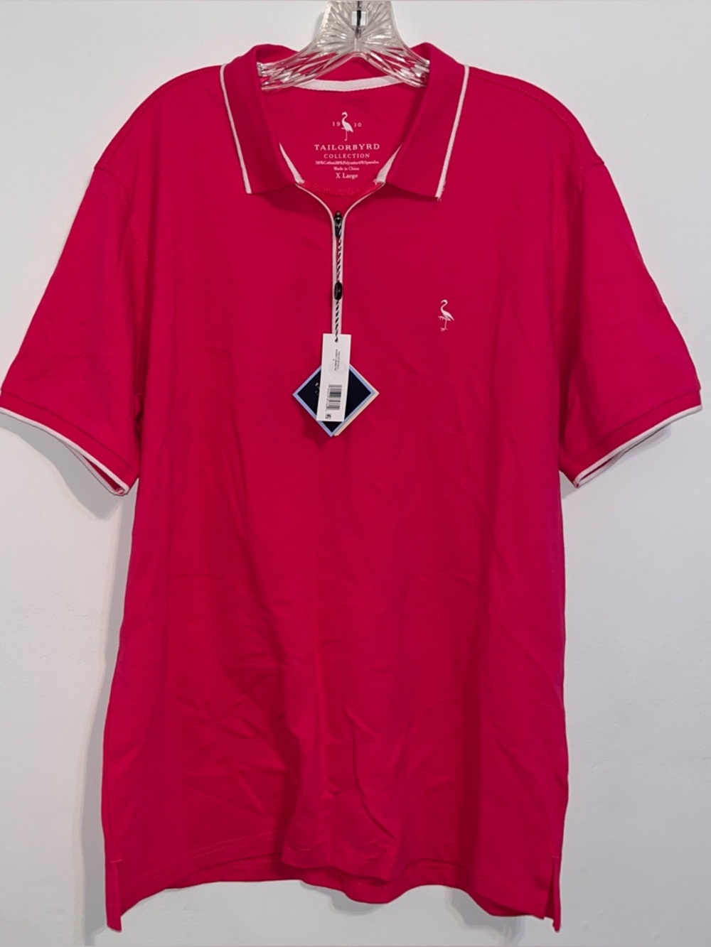Tailorbyrd Men’s Bright Pink Polo with Contrast Trim